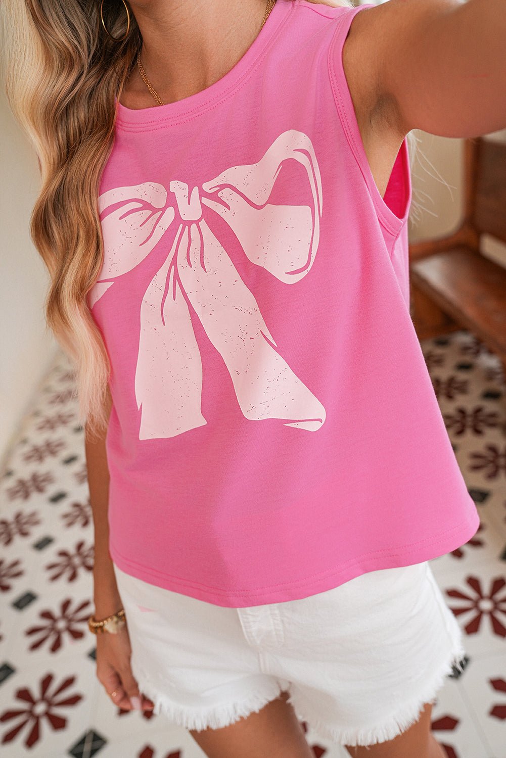 Sachet Pink Bow Casual Sleeveless Tee - MAD RUFFI