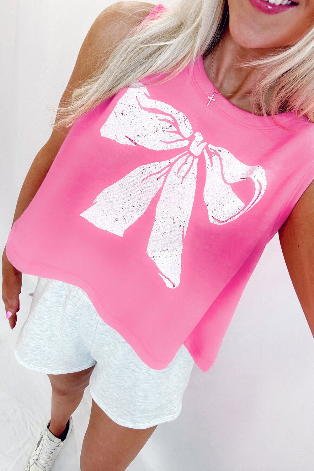Sachet Pink Bow Casual Sleeveless Tee - MAD RUFFI