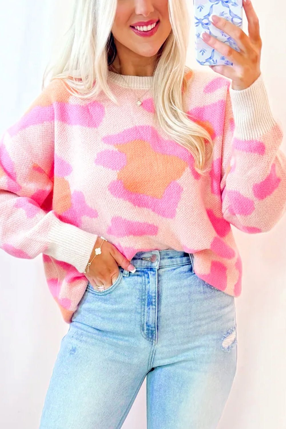 Sachet Pink Cheetah Colorblock Sweater - MAD RUFFI