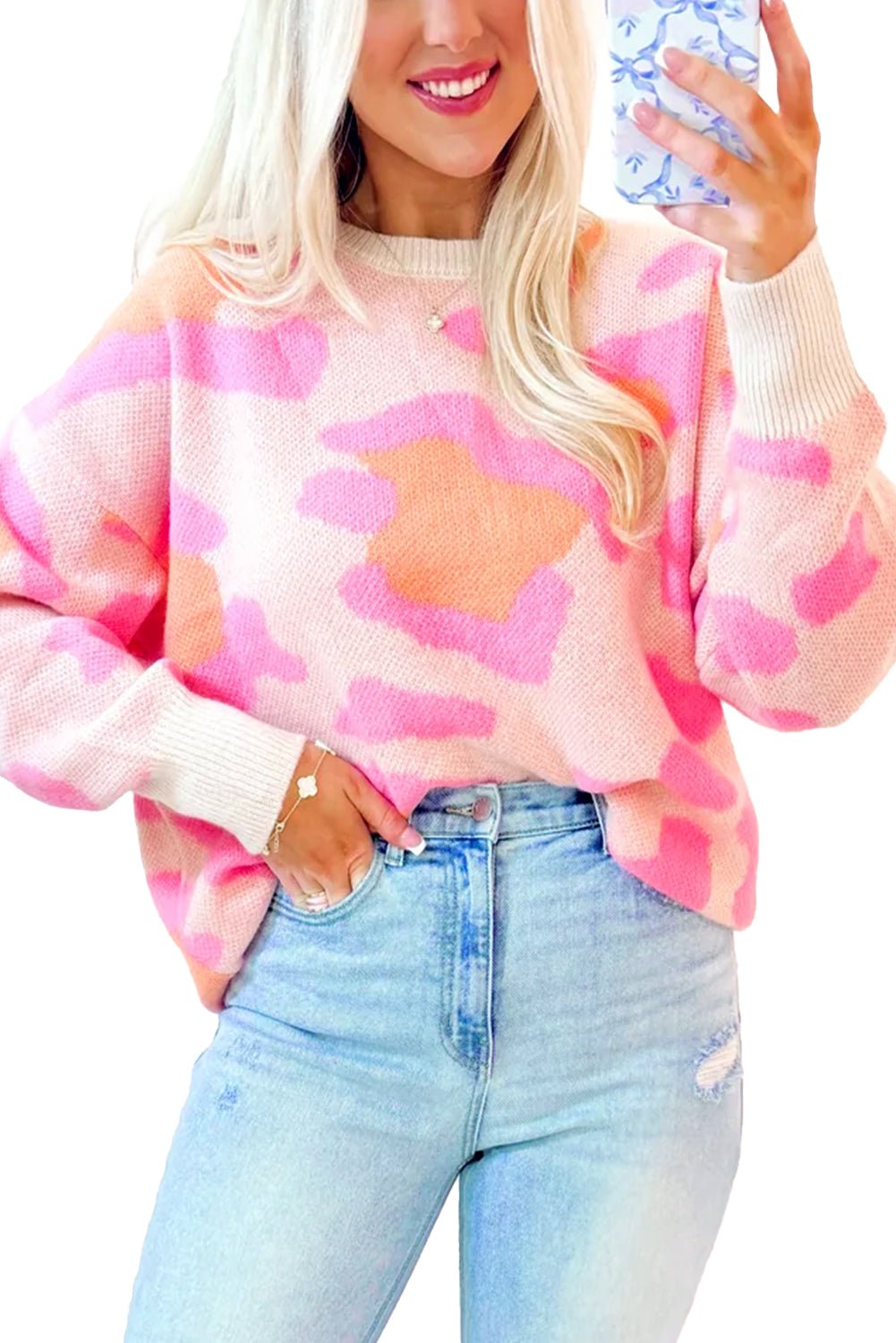 Sachet Pink Cheetah Colorblock Sweater - MAD RUFFI