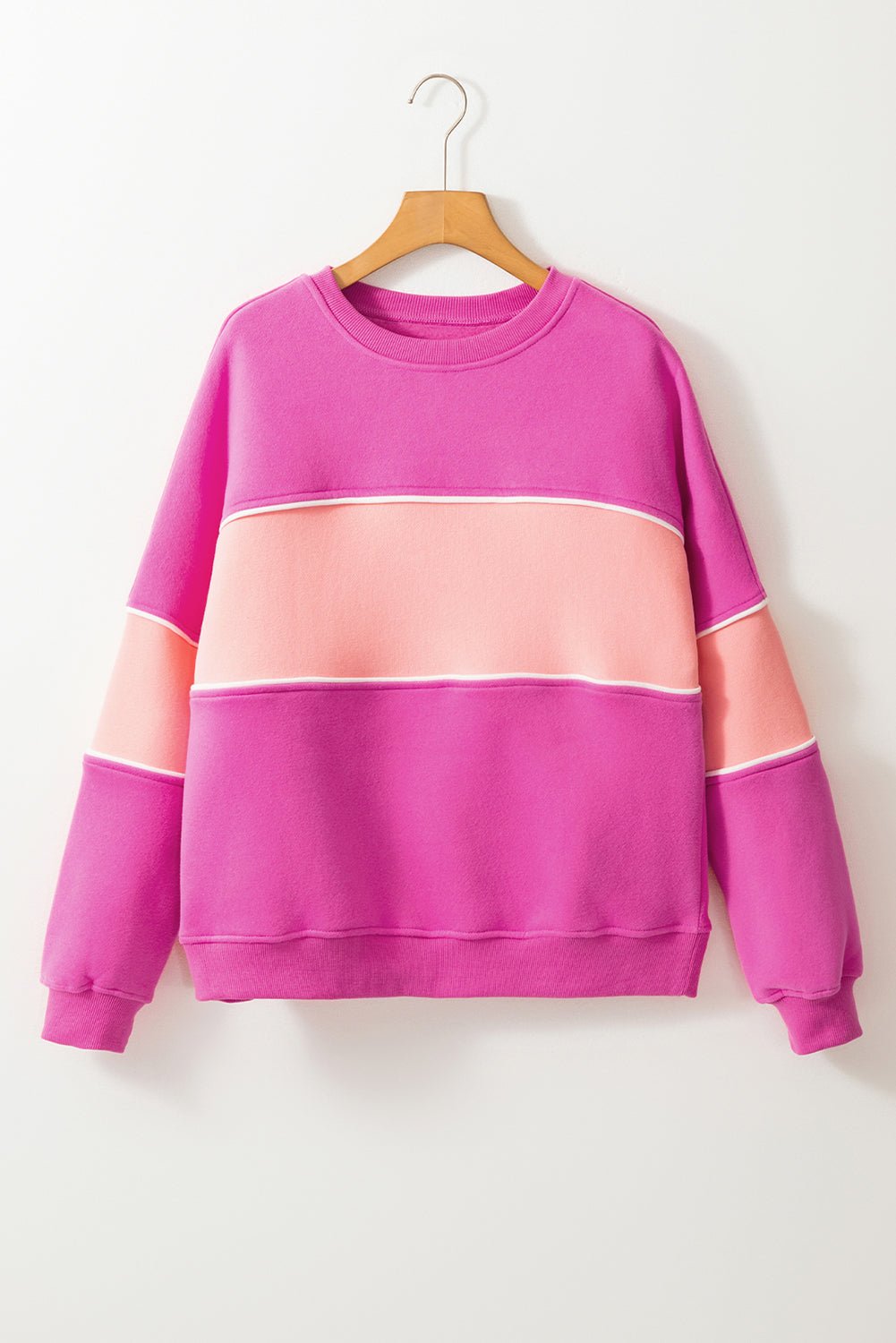 Sachet Pink Colorblock Ribbed Trim Sweatshirt - MAD RUFFI