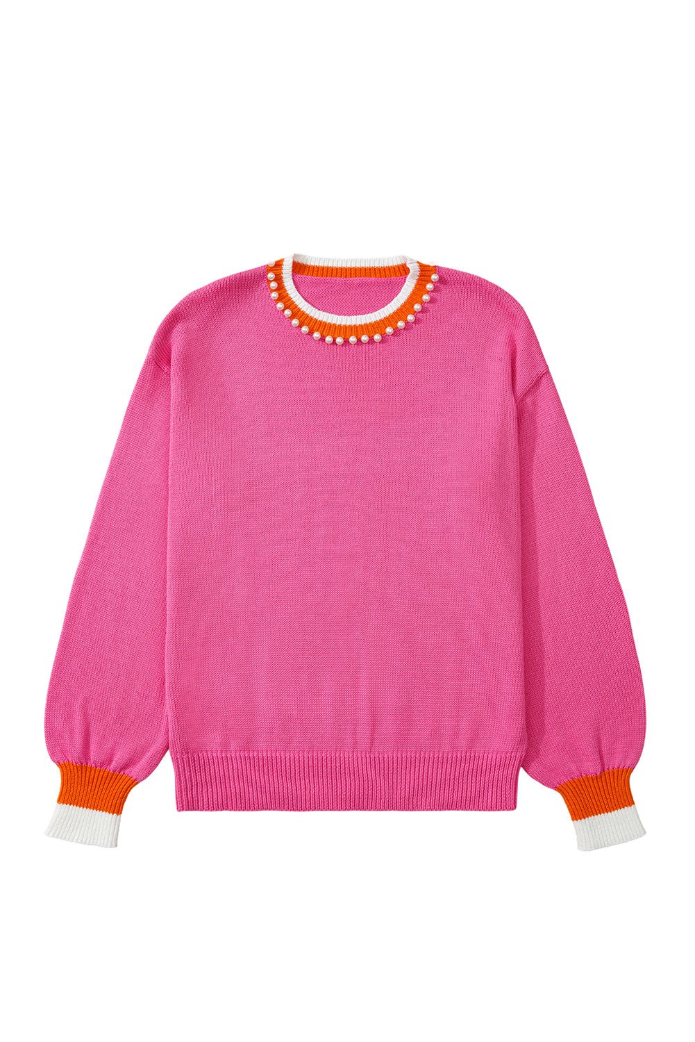 Sachet Pink Contrast Collar Pearl Decor Sweater - MAD RUFFI
