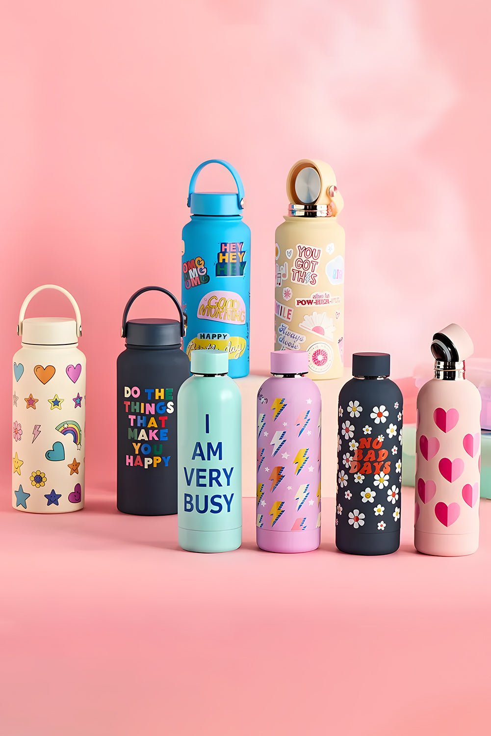 Sachet Pink Cute Graphic Stainless Steel Water Bottle - MAD RUFFI