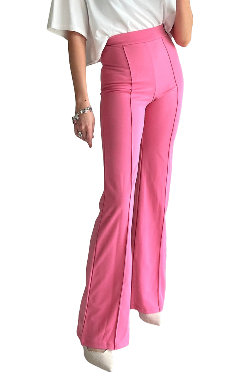 Sachet Pink High Waist Central Seam Flared Pants - MAD RUFFI