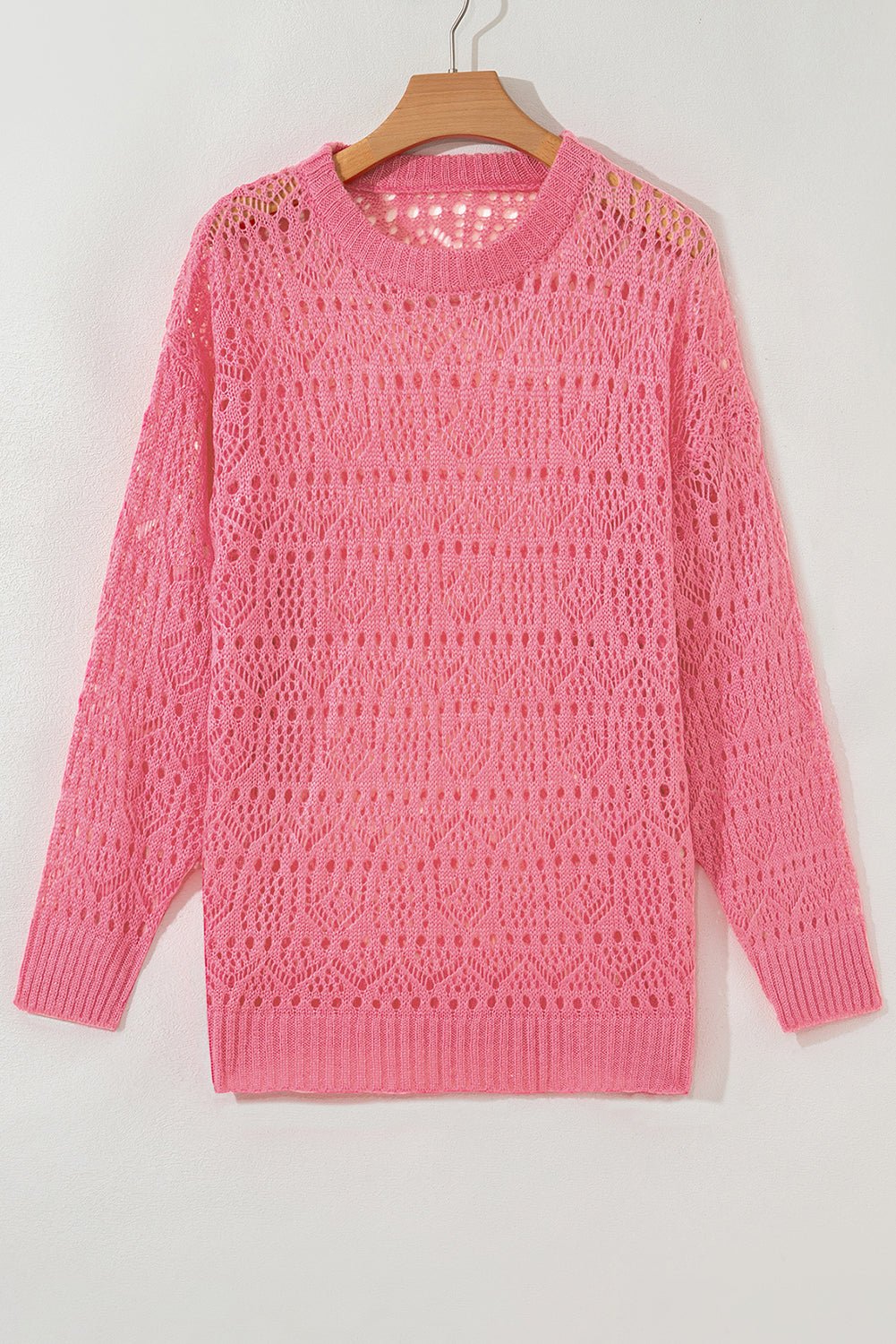 Sachet Pink Plain Hollow Out Knitted Top - MAD RUFFI