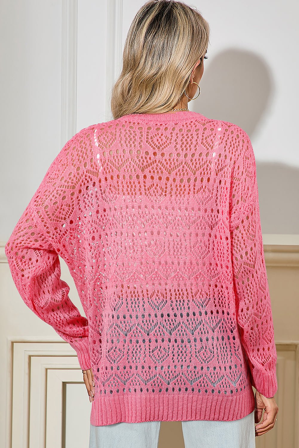 Sachet Pink Plain Hollow Out Knitted Top - MAD RUFFI