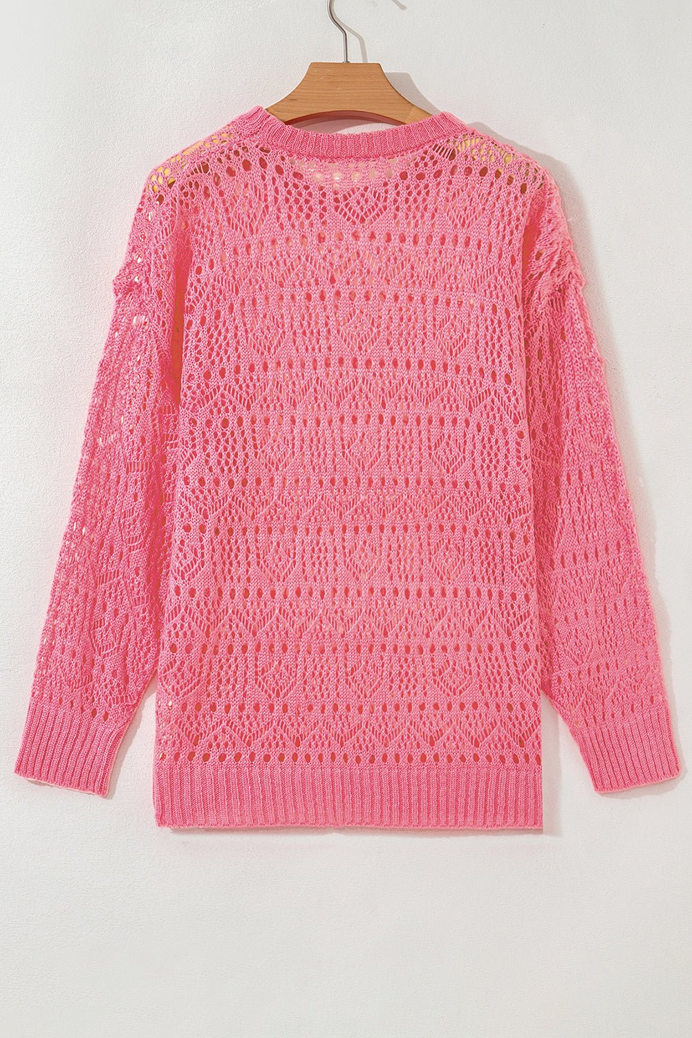 Sachet Pink Plain Hollow Out Knitted Top - MAD RUFFI