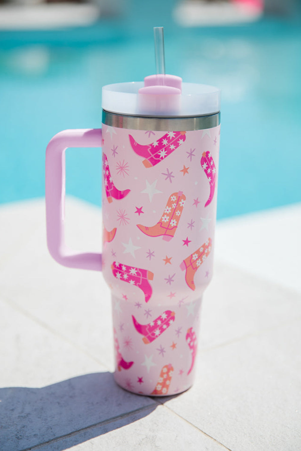 Sachet Pink Star Boot Print Tumbler with Straw 40oz - MAD RUFFI