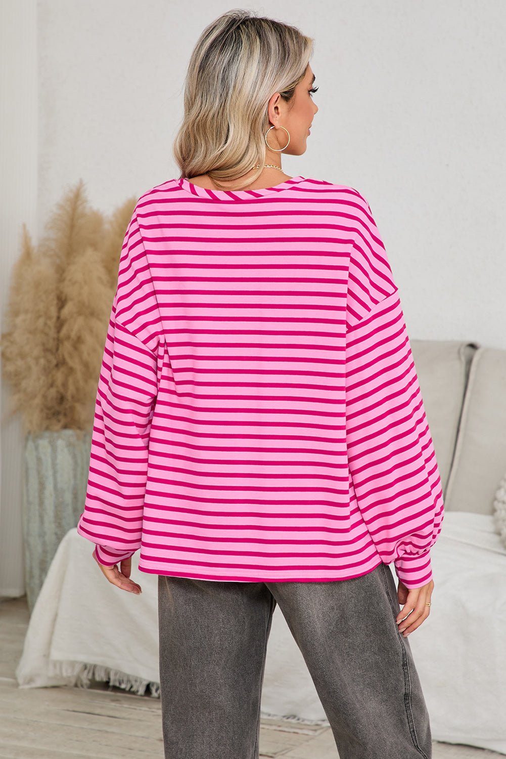 Sachet Pink Striped Oversized Long Sleeve Sweatshirt - MAD RUFFI