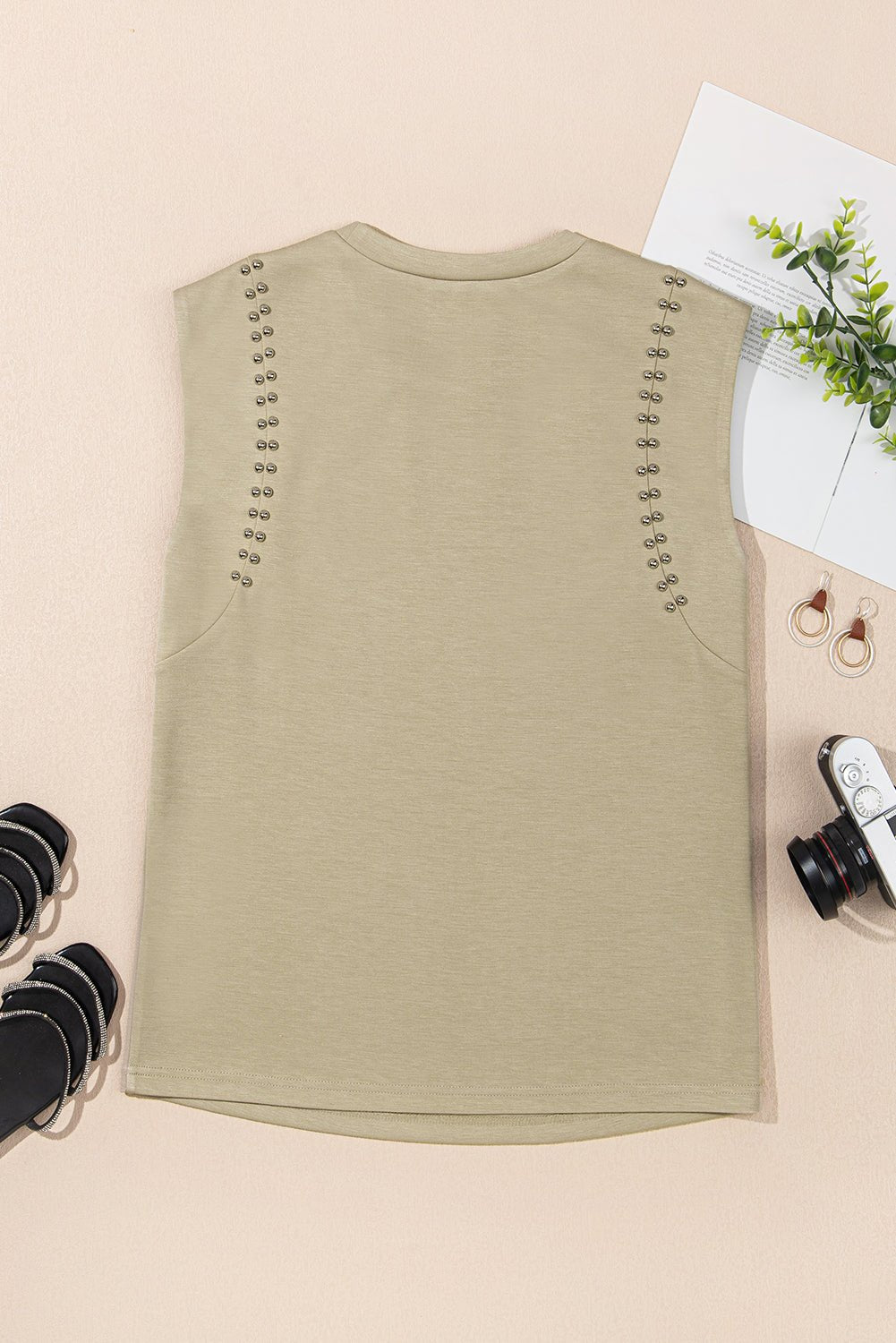 sage green studded cap sleeve round neck t shirt - MAD RUFFI