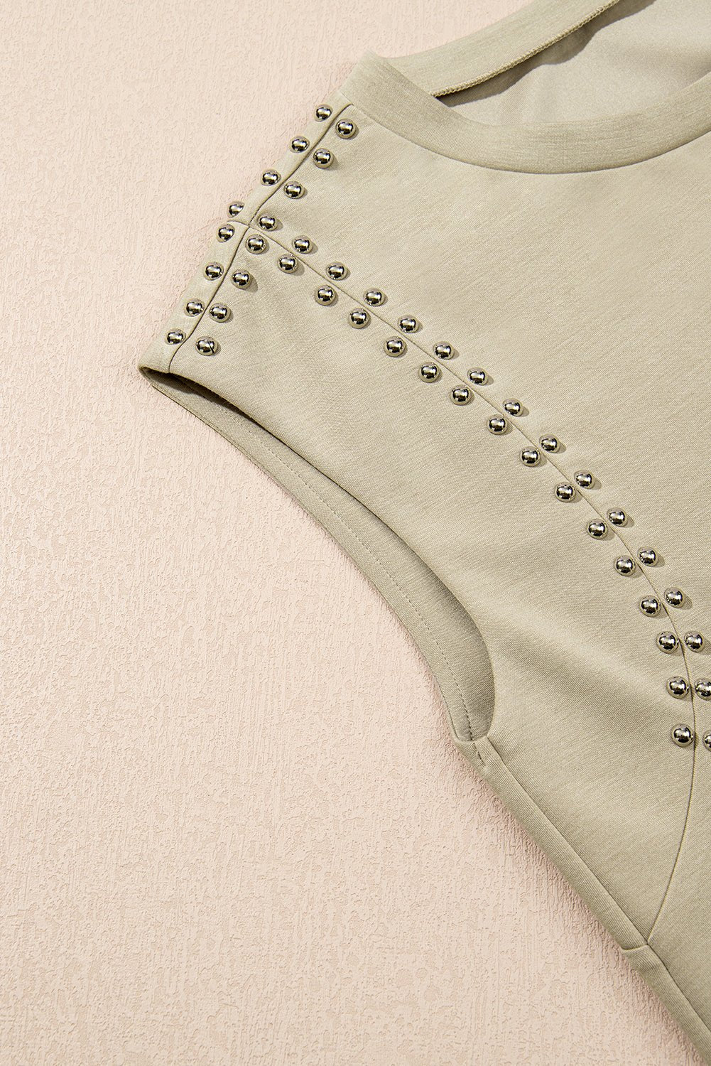 sage green studded cap sleeve round neck t shirt - MAD RUFFI