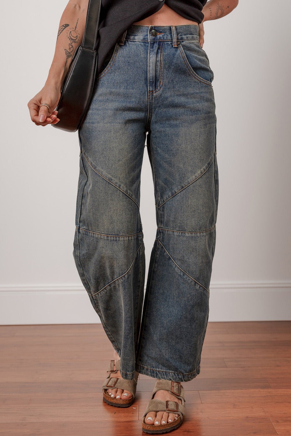 sail blue criss cross straight leg high waist jeans - MAD RUFFI