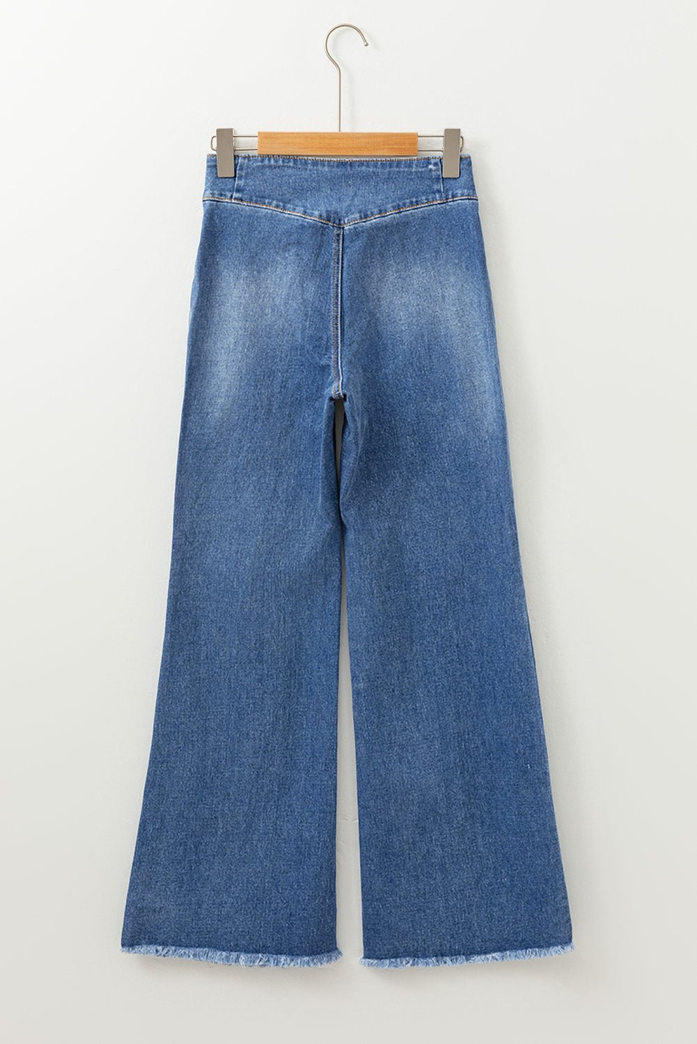 sail blue high waist button raw hem jeans - MAD RUFFI