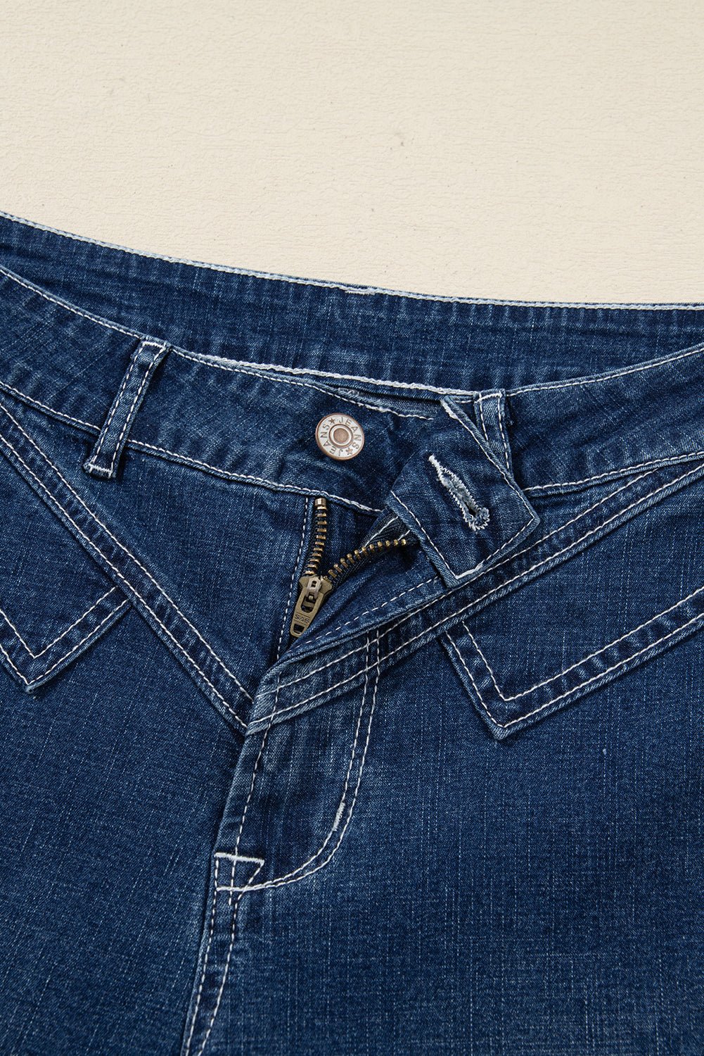 Sail Blue Stitched Waist Detail Cuffed Jeans - MAD RUFFI