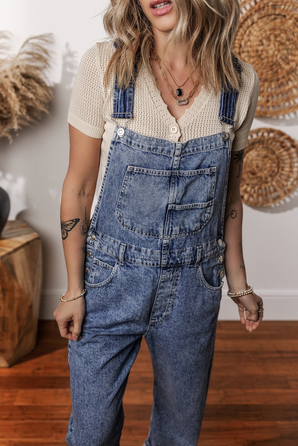 Sail Blue Straight Leg Pockets Denim Bib Overall - MAD RUFFI