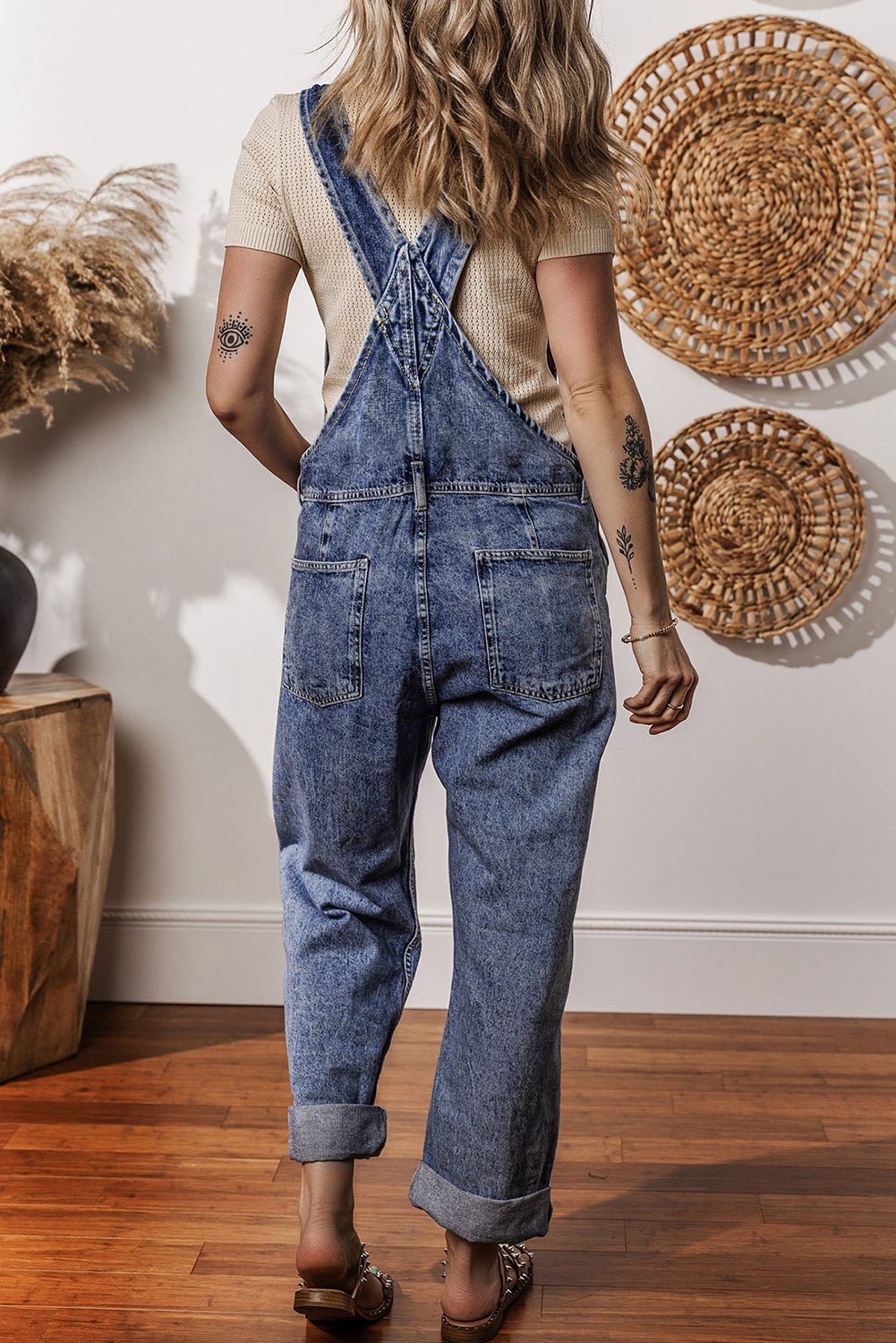 Sail Blue Straight Leg Pockets Denim Bib Overall - MAD RUFFI