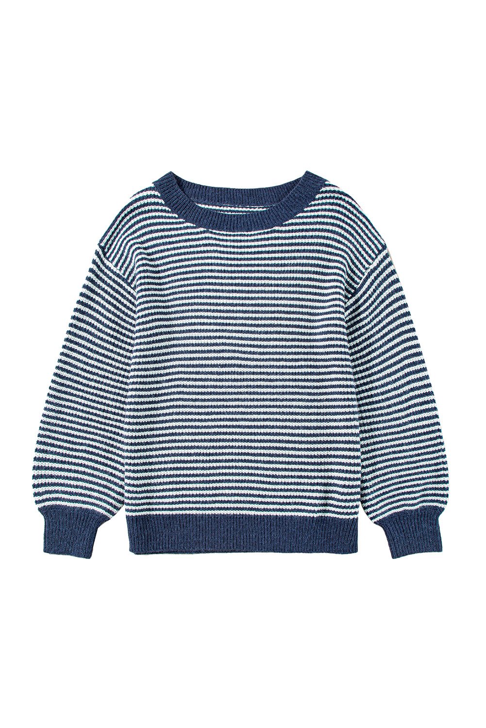 Sail Blue Striped Drop Shoulder Lantern Sleeve Sweater - MAD RUFFI