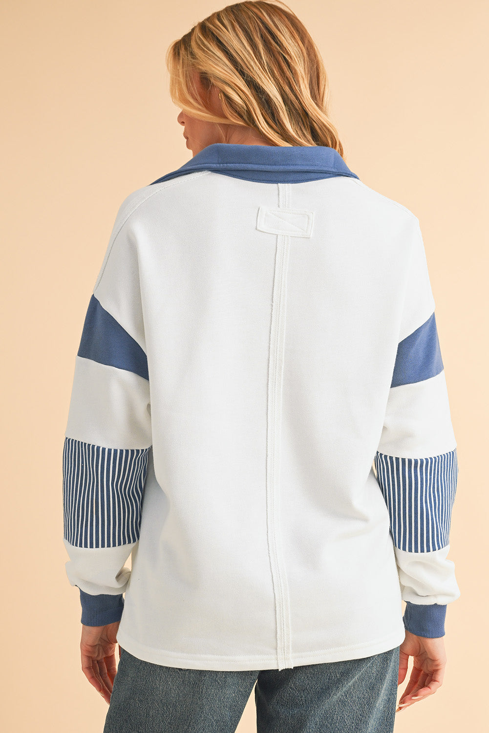 Sail Blue Striped Patchwork Collar Sweatshirt - Sweatshirts & Hoodies