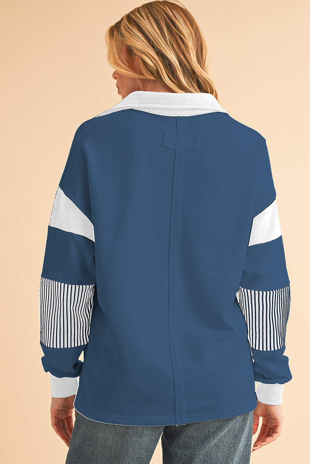 Sail Blue Striped Patchwork Collar Sweatshirt - Sweatshirts & Hoodies