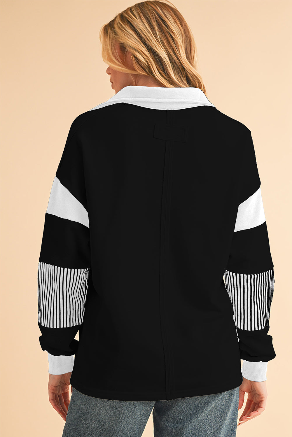 Sail Blue Striped Patchwork Collar Sweatshirt - Sweatshirts & Hoodies