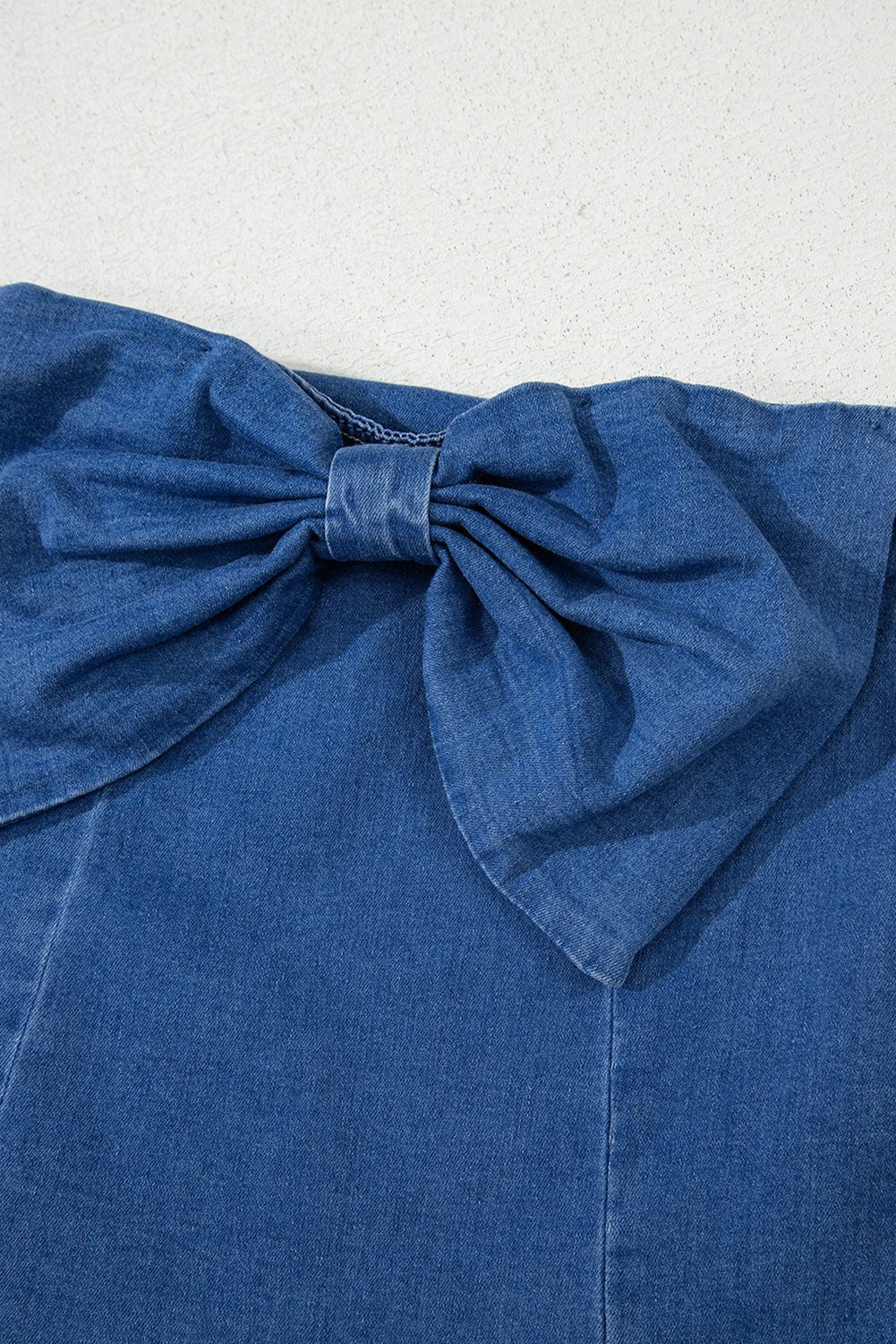 Sail Blue Vintage Bow Front Smocked Back Denim Tube Top - MAD RUFFI