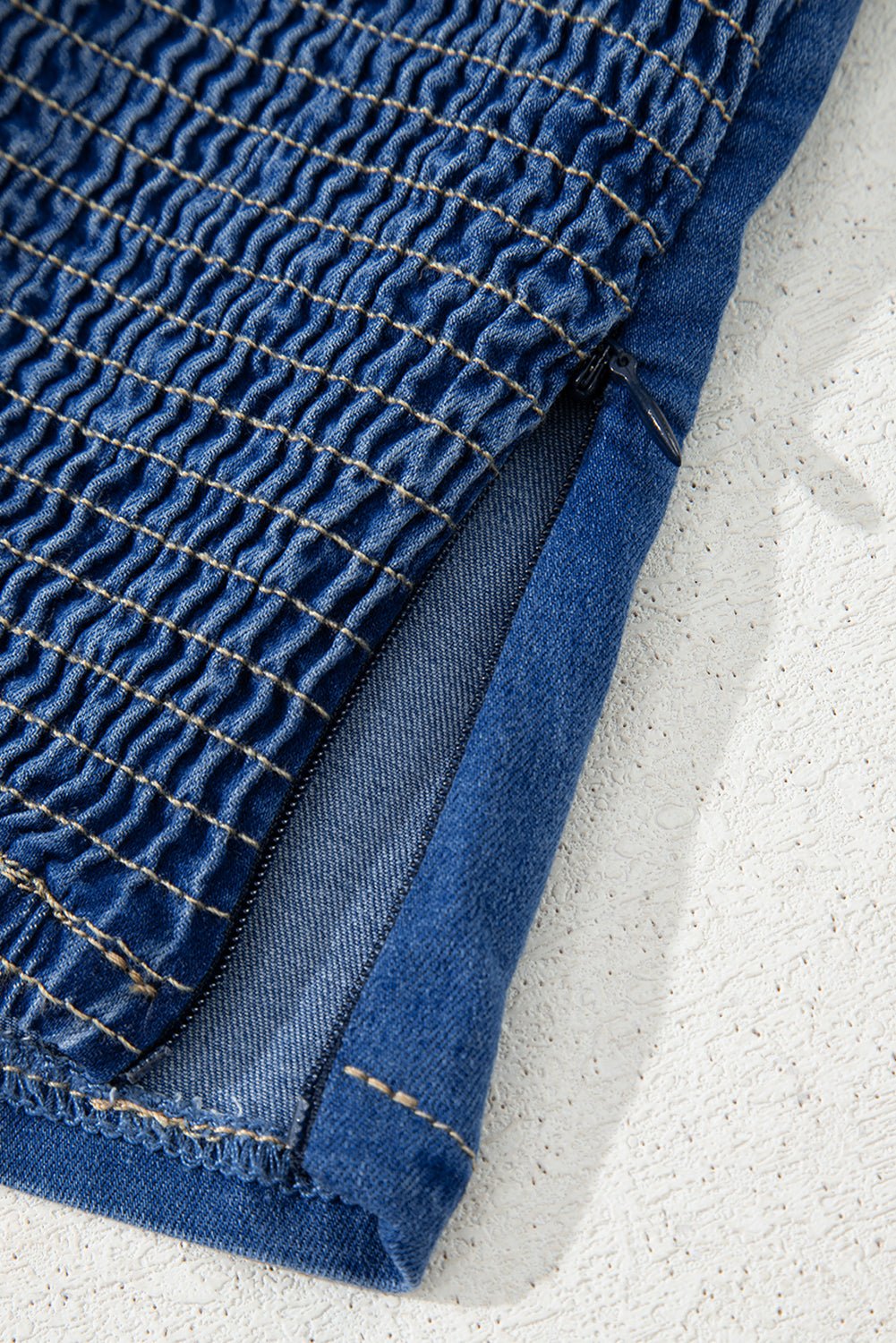 Sail Blue Vintage Bow Front Smocked Back Denim Tube Top - MAD RUFFI