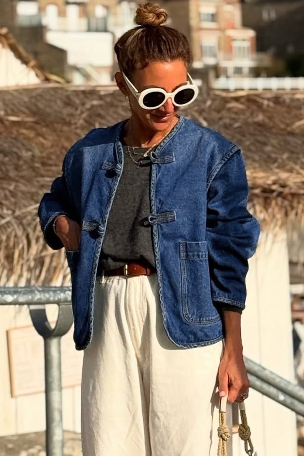 Sail Blue Vintage Pockets Straight Cut Deep Wash Denim Jacket - MAD RUFFI