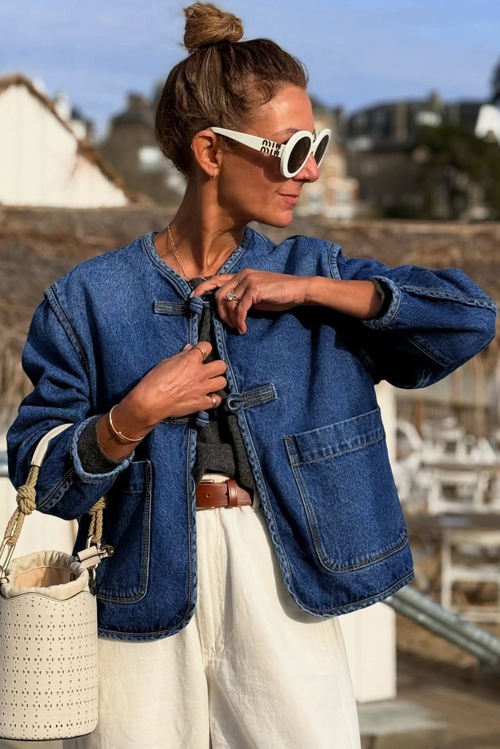 Sail Blue Vintage Pockets Straight Cut Deep Wash Denim Jacket - MAD RUFFI