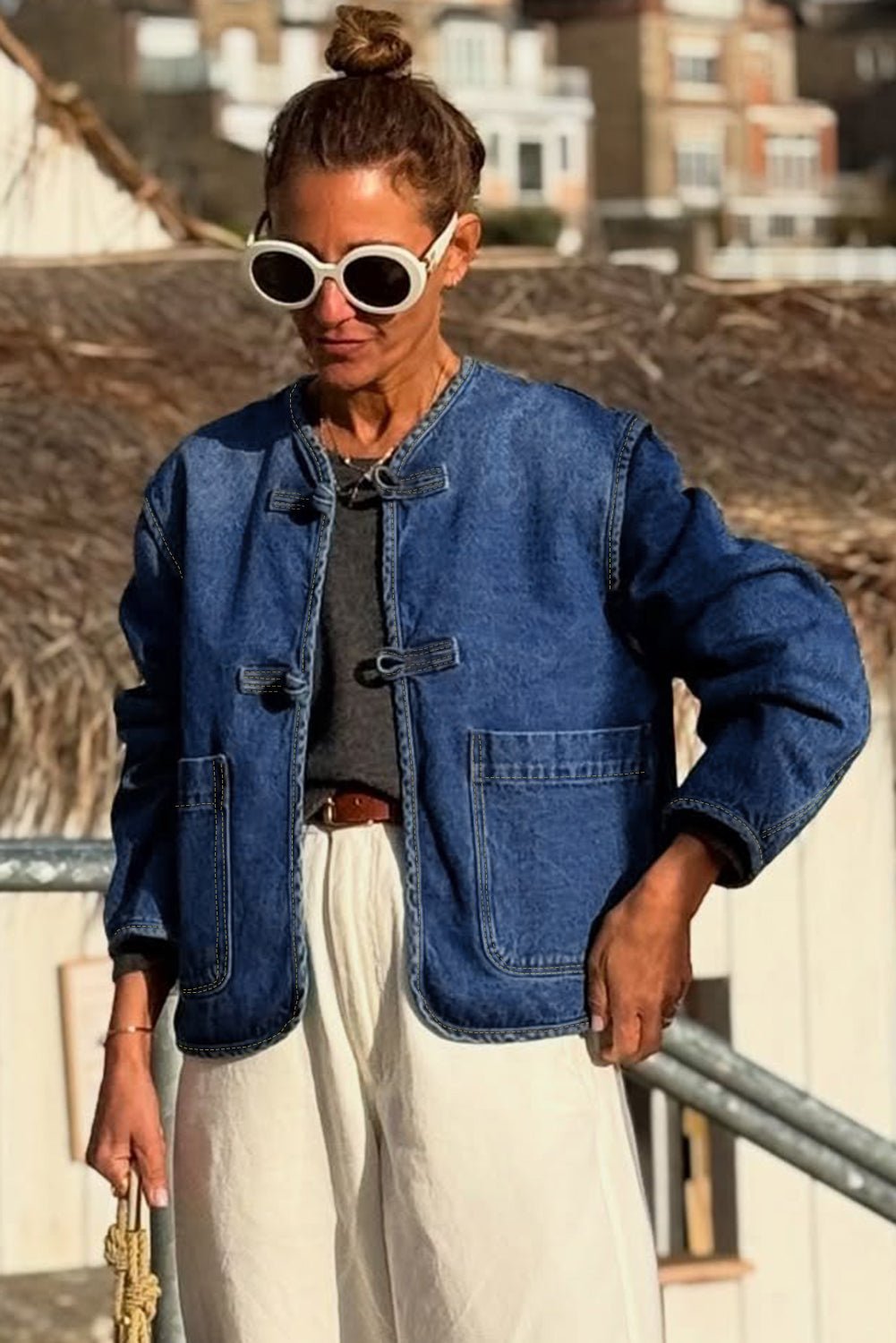 Sail Blue Vintage Pockets Straight Cut Deep Wash Denim Jacket - MAD RUFFI