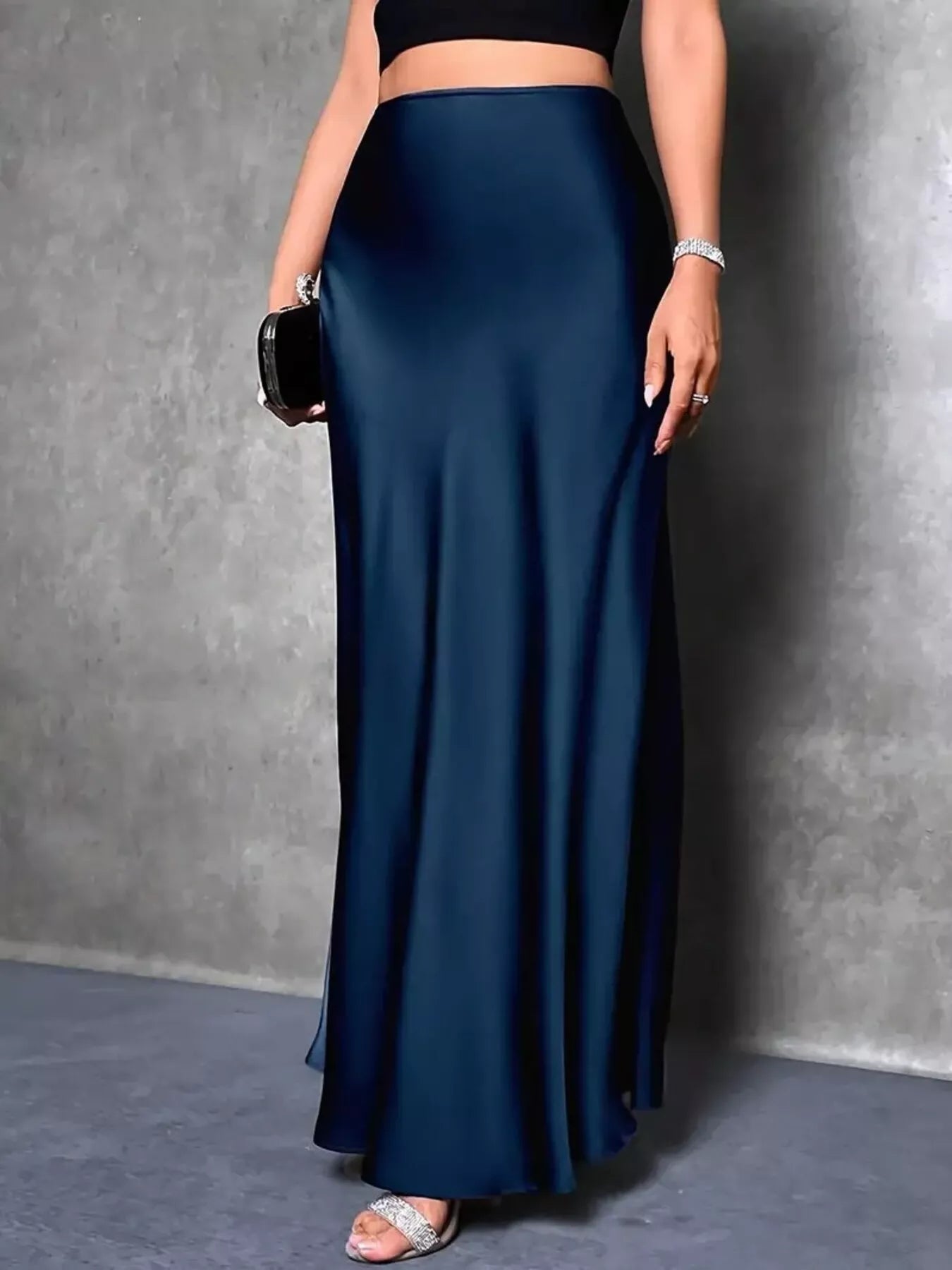 Satin High Waist Maxi Skirt - MAD RUFFI