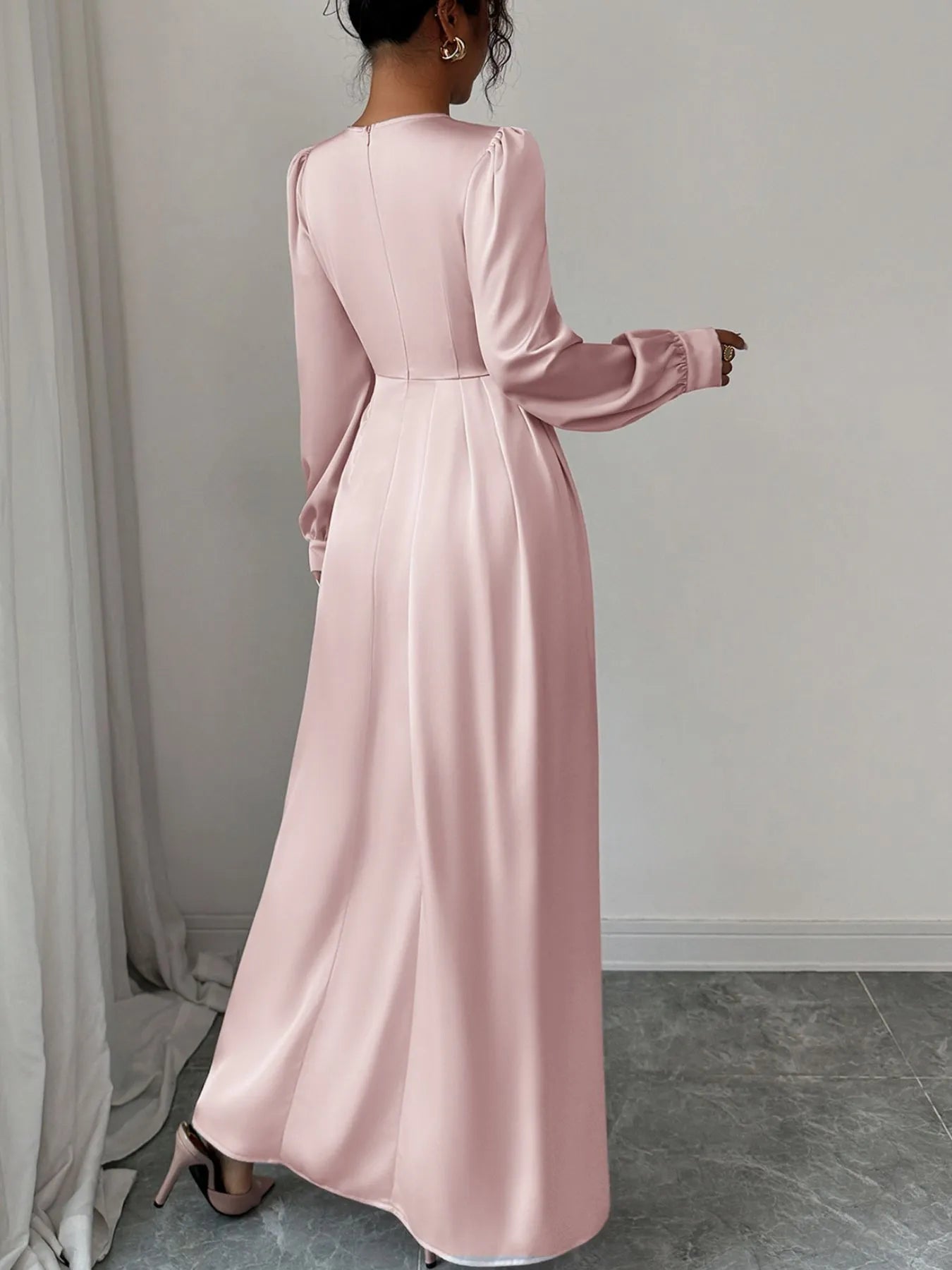 Satin Long Sleeve Maxi Dress - MAD RUFFI