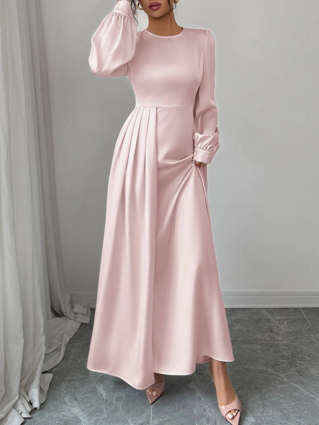 Satin Long Sleeve Maxi Dress - MAD RUFFI