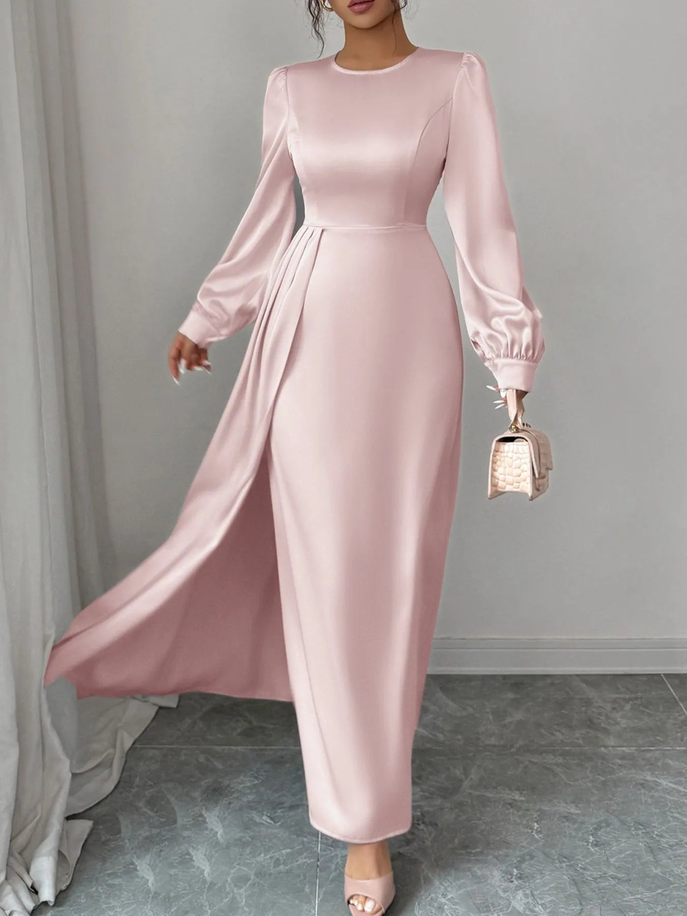 Satin Long Sleeve Maxi Dress - MAD RUFFI