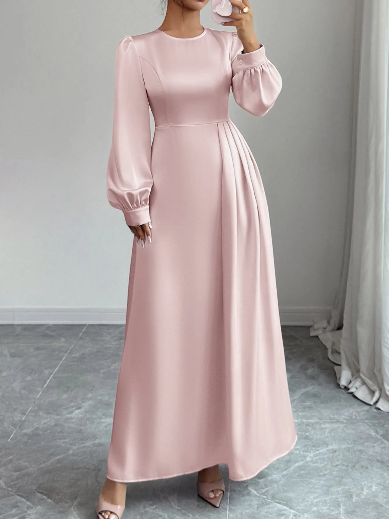 Satin Long Sleeve Maxi Dress - MAD RUFFI