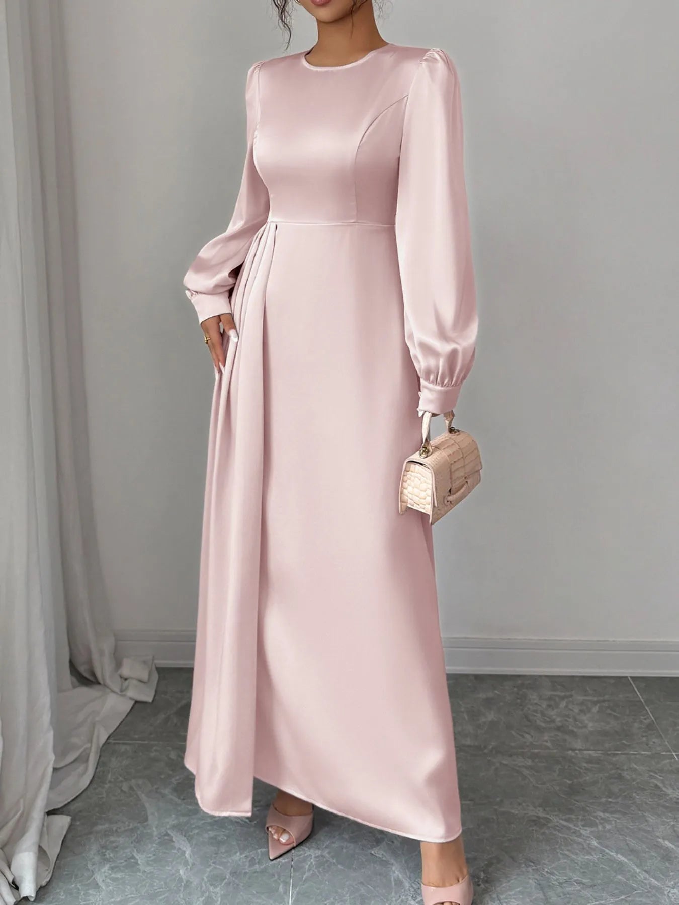 Satin Long Sleeve Maxi Dress - MAD RUFFI