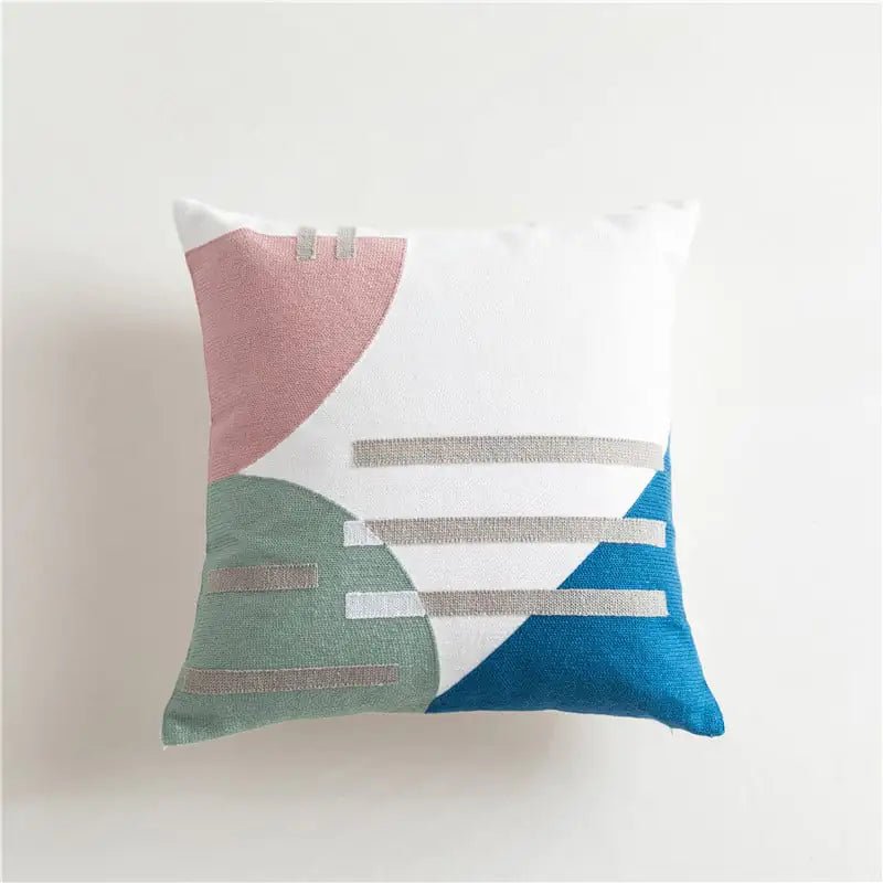 Scandinavian Geometric Cotton Embroidered Pillow Cover - MAD RUFFI