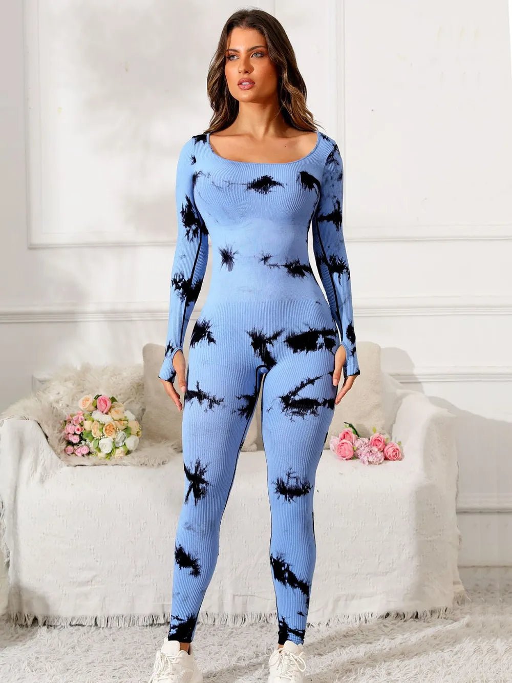 Scoop Neck Long Sleeve Active Jumpsuit - MAD RUFFI