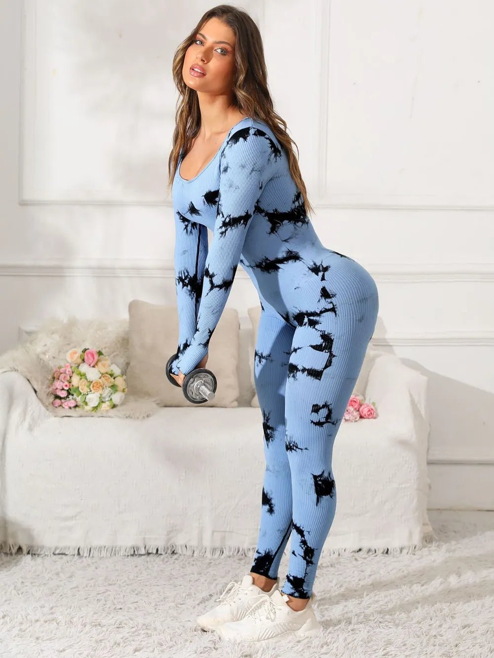 Scoop Neck Long Sleeve Active Jumpsuit - MAD RUFFI