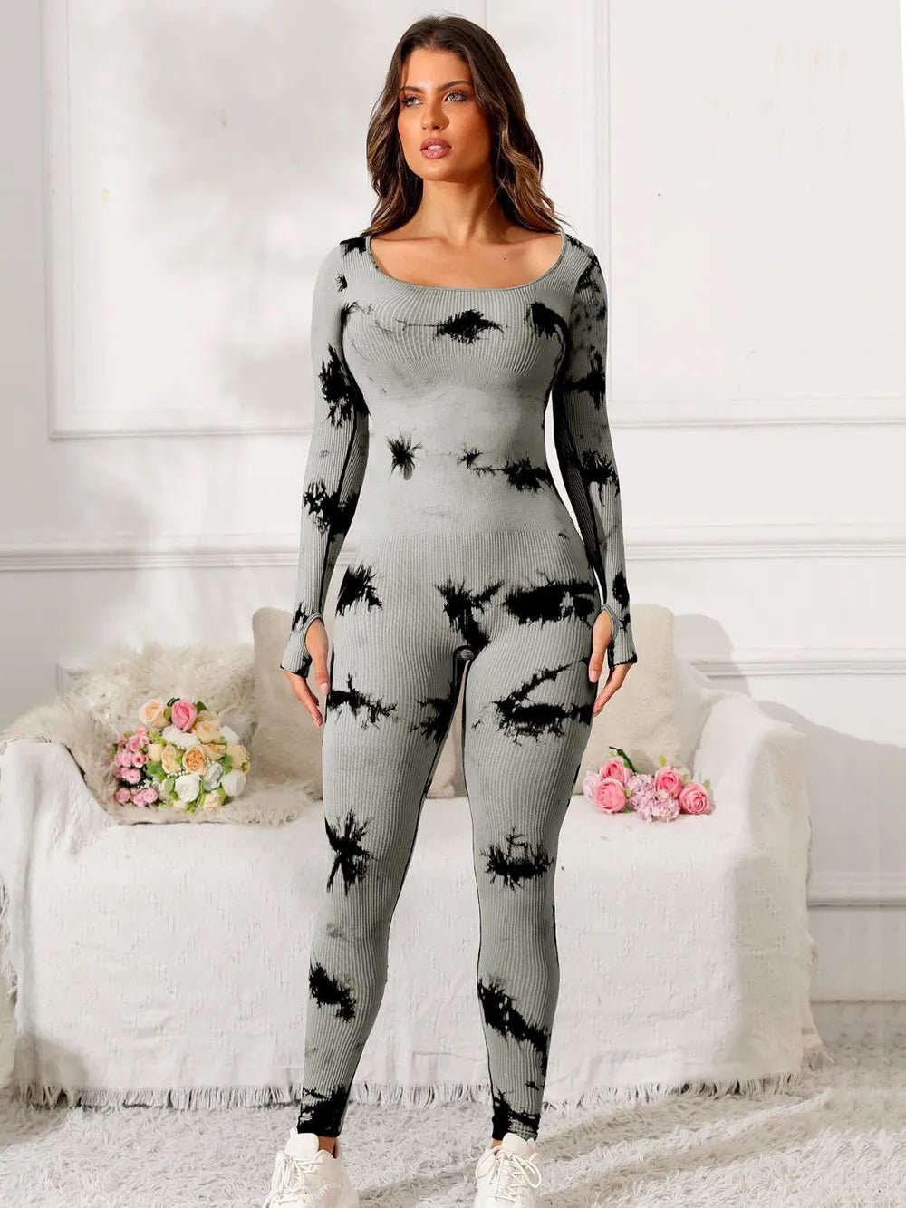 Scoop Neck Long Sleeve Active Jumpsuit - MAD RUFFI