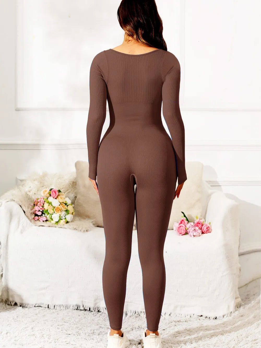 Scoop Neck Long Sleeve Active Jumpsuit - MAD RUFFI
