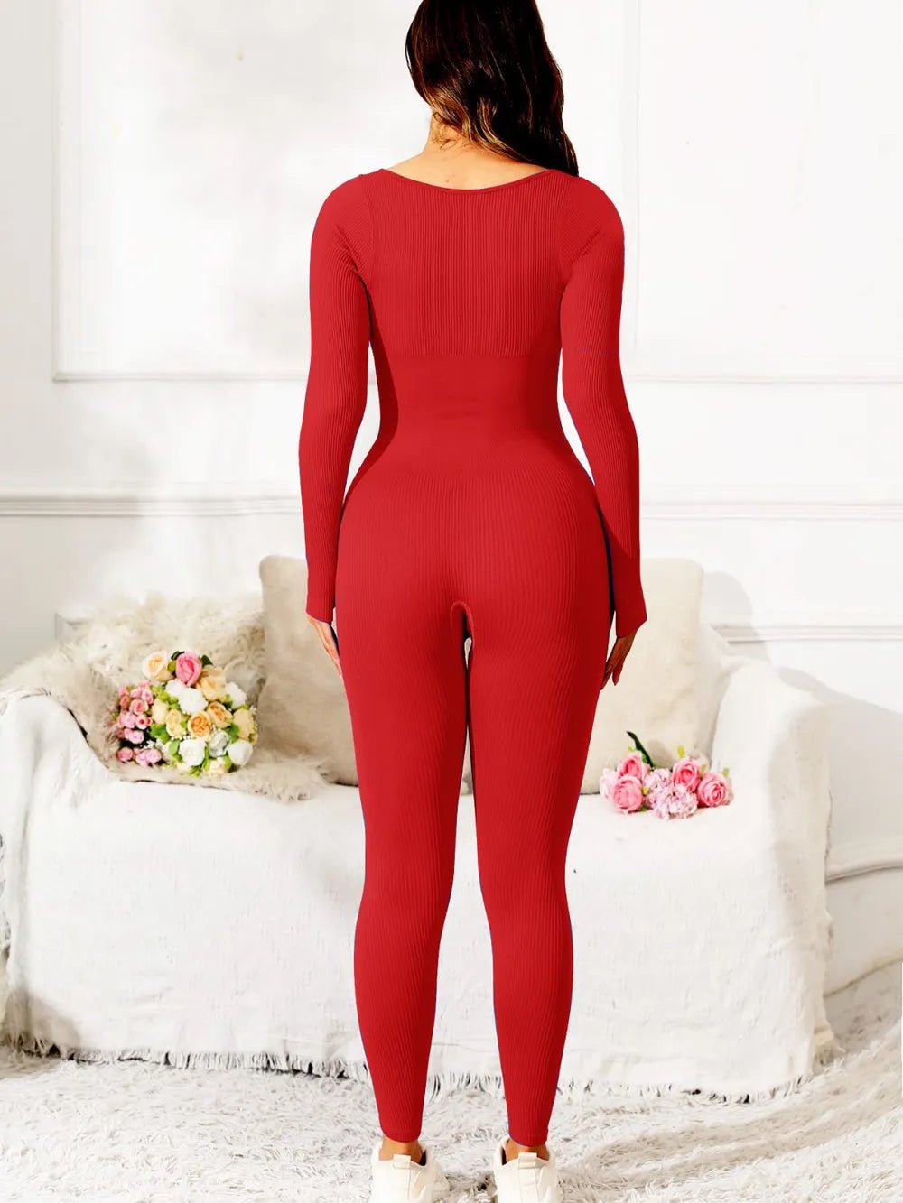 Scoop Neck Long Sleeve Active Jumpsuit - MAD RUFFI
