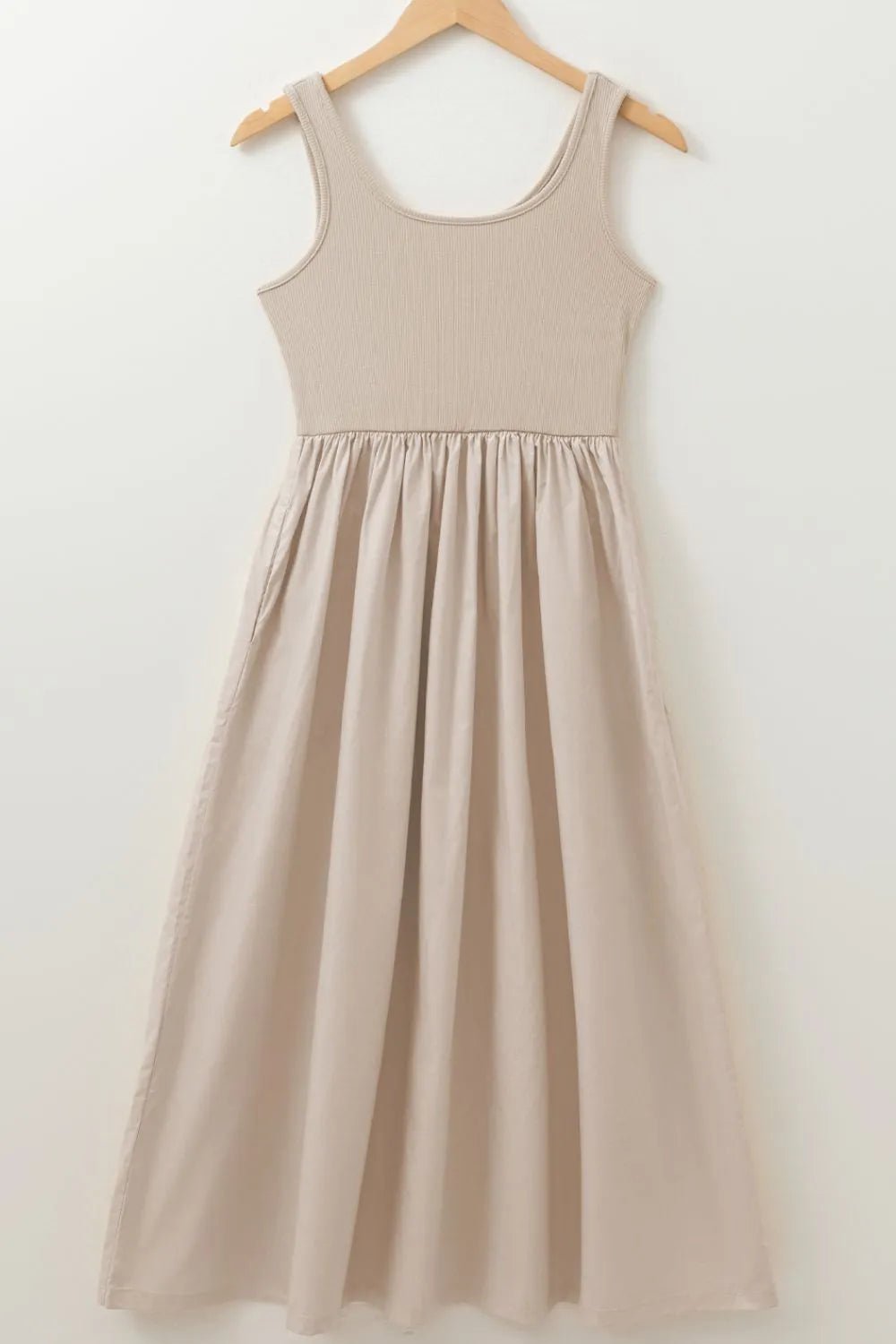 Scoop Neck Ribbed Bodice Sleeveless Midi Tank Dress - MAD RUFFI