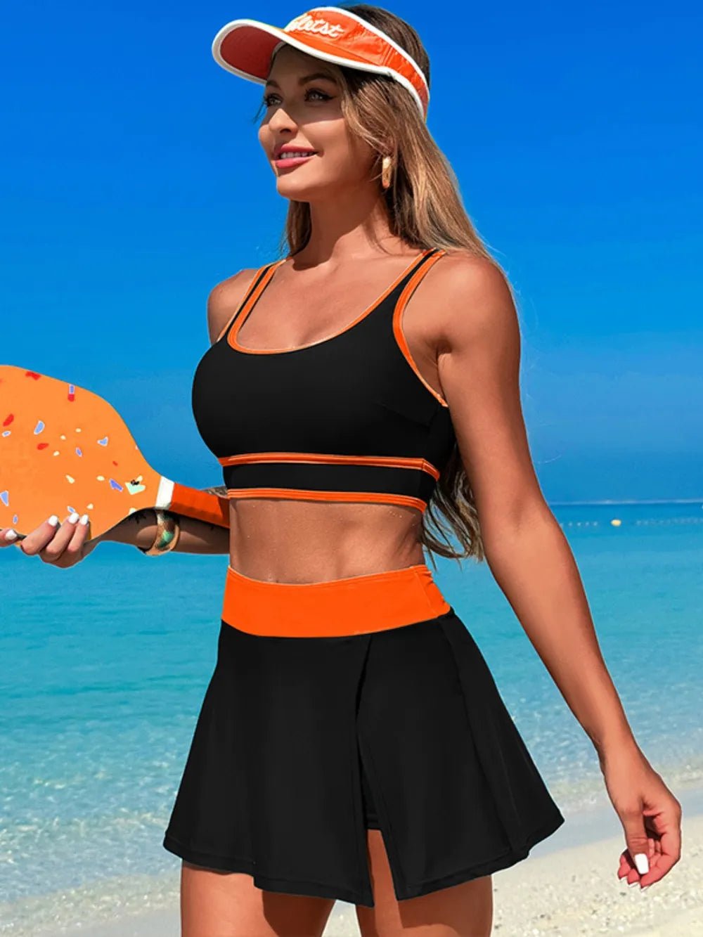 Scoop Neck Top and Skort Swim Set - MAD RUFFI