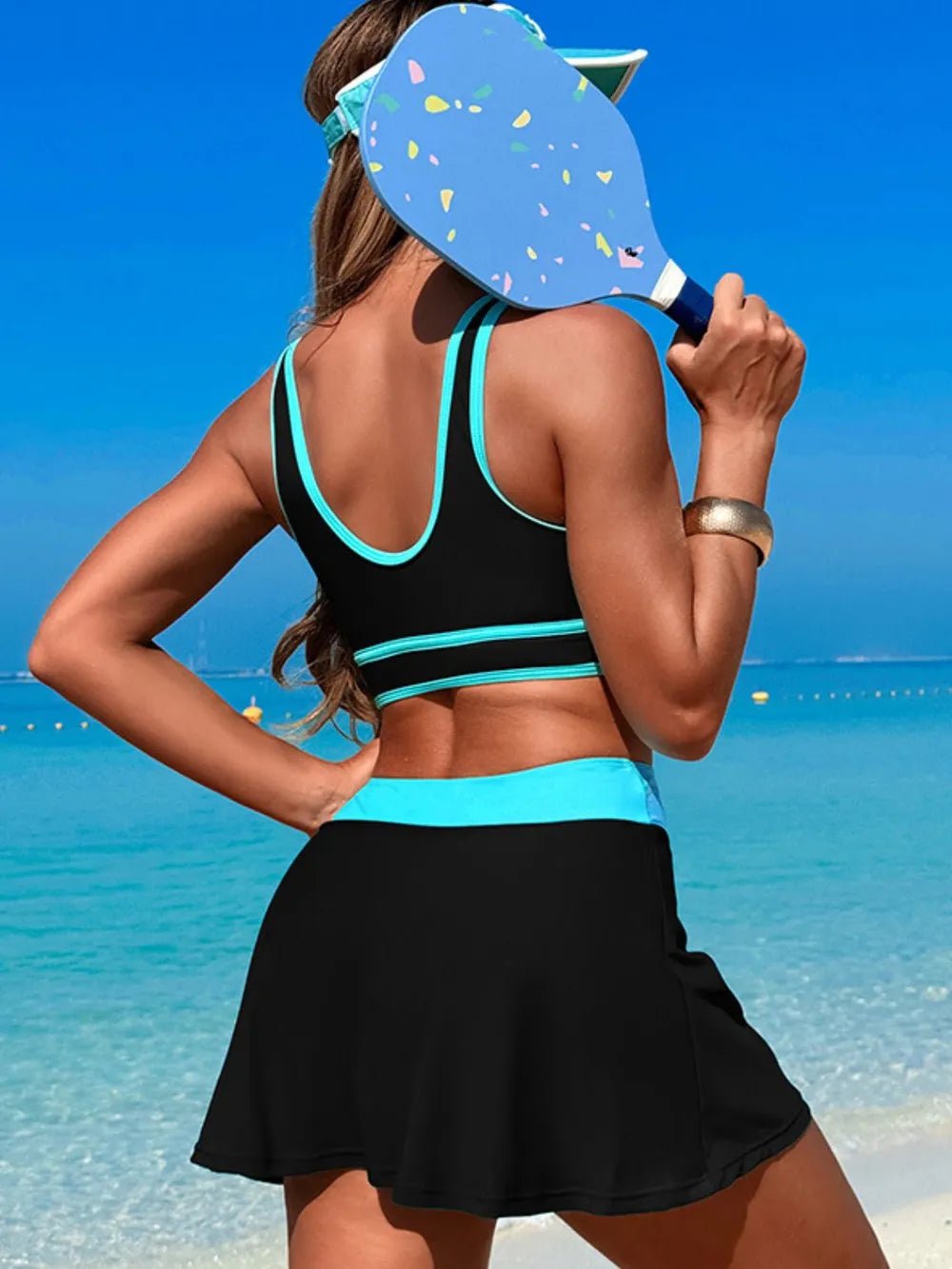 Scoop Neck Top and Skort Swim Set - MAD RUFFI