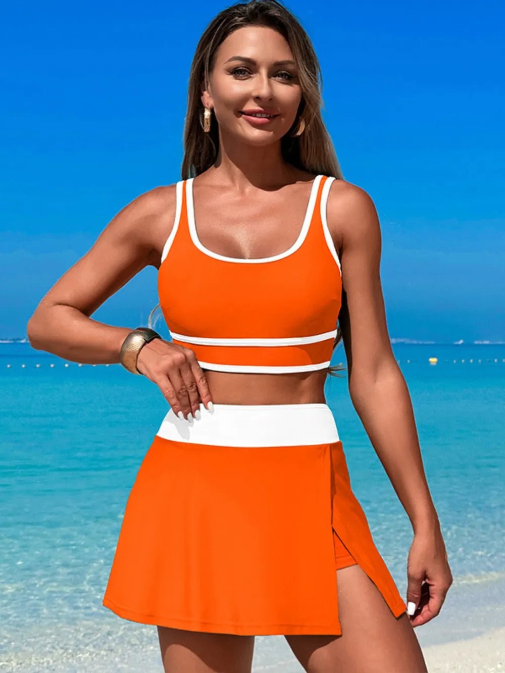 Scoop Neck Top and Skort Swim Set - MAD RUFFI