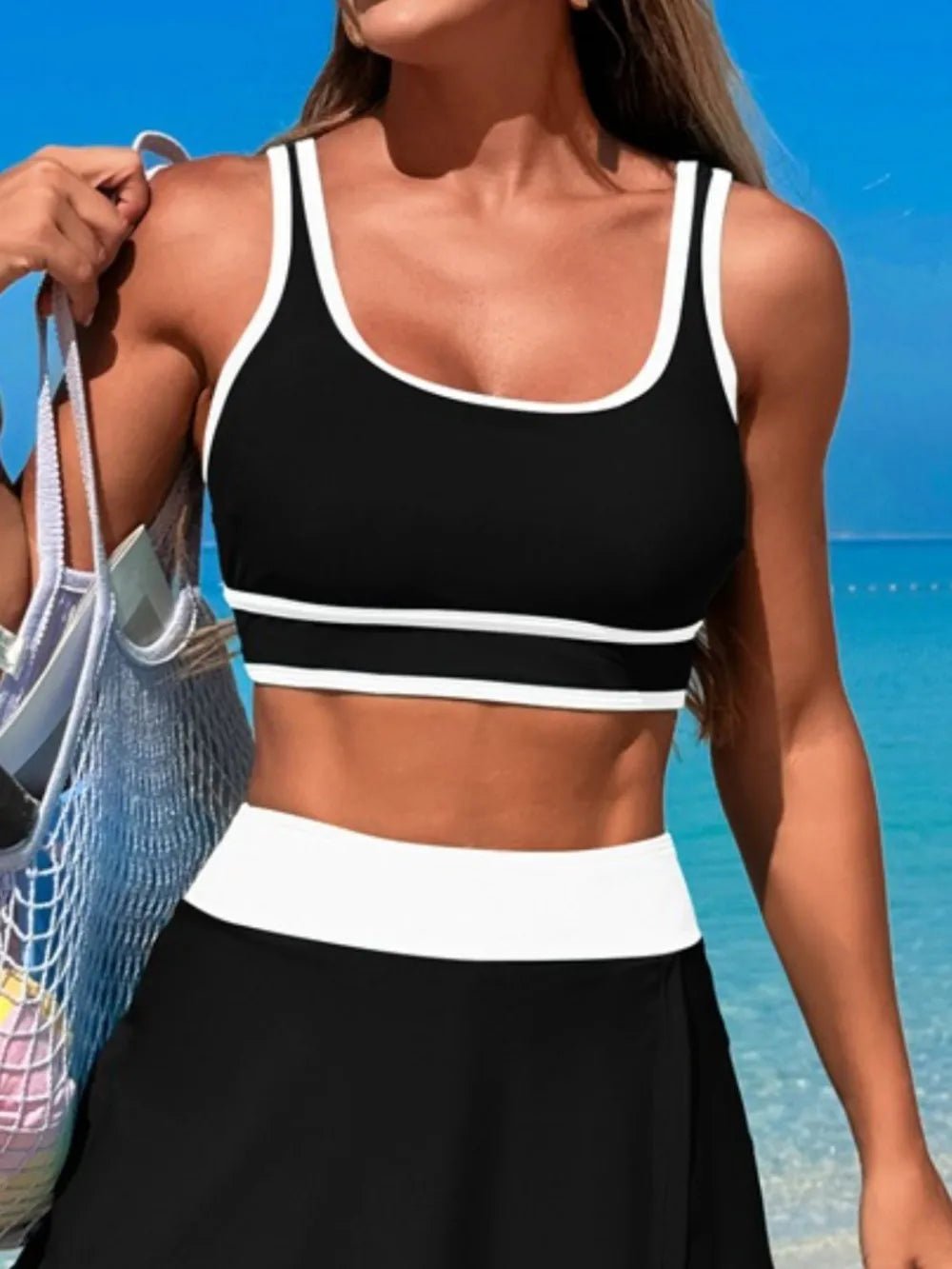 Scoop Neck Top and Skort Swim Set - MAD RUFFI