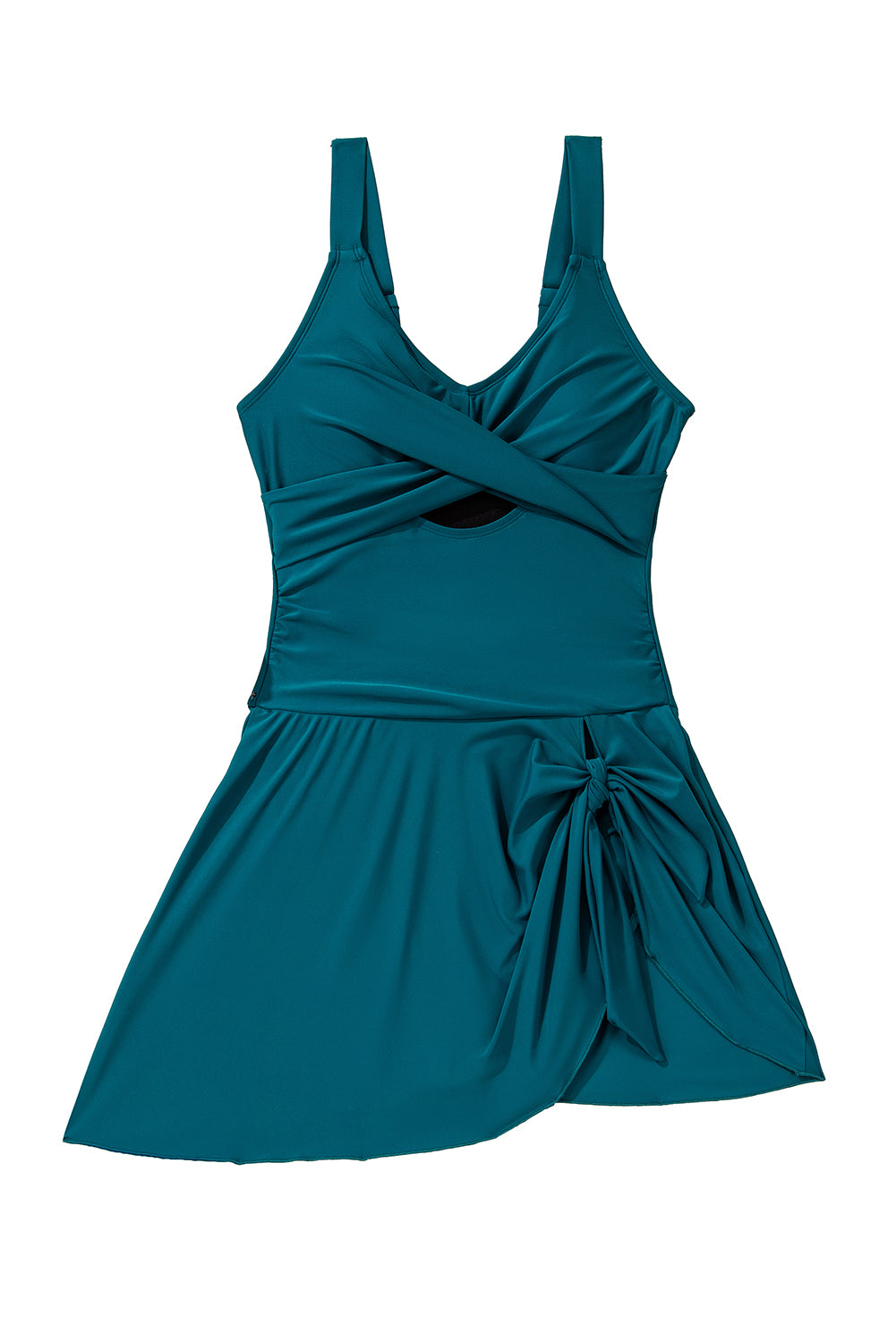 Sea Green Adjustable Straps Cutout Ruched Knot Slit One Piece Swim Dress - One-Piece