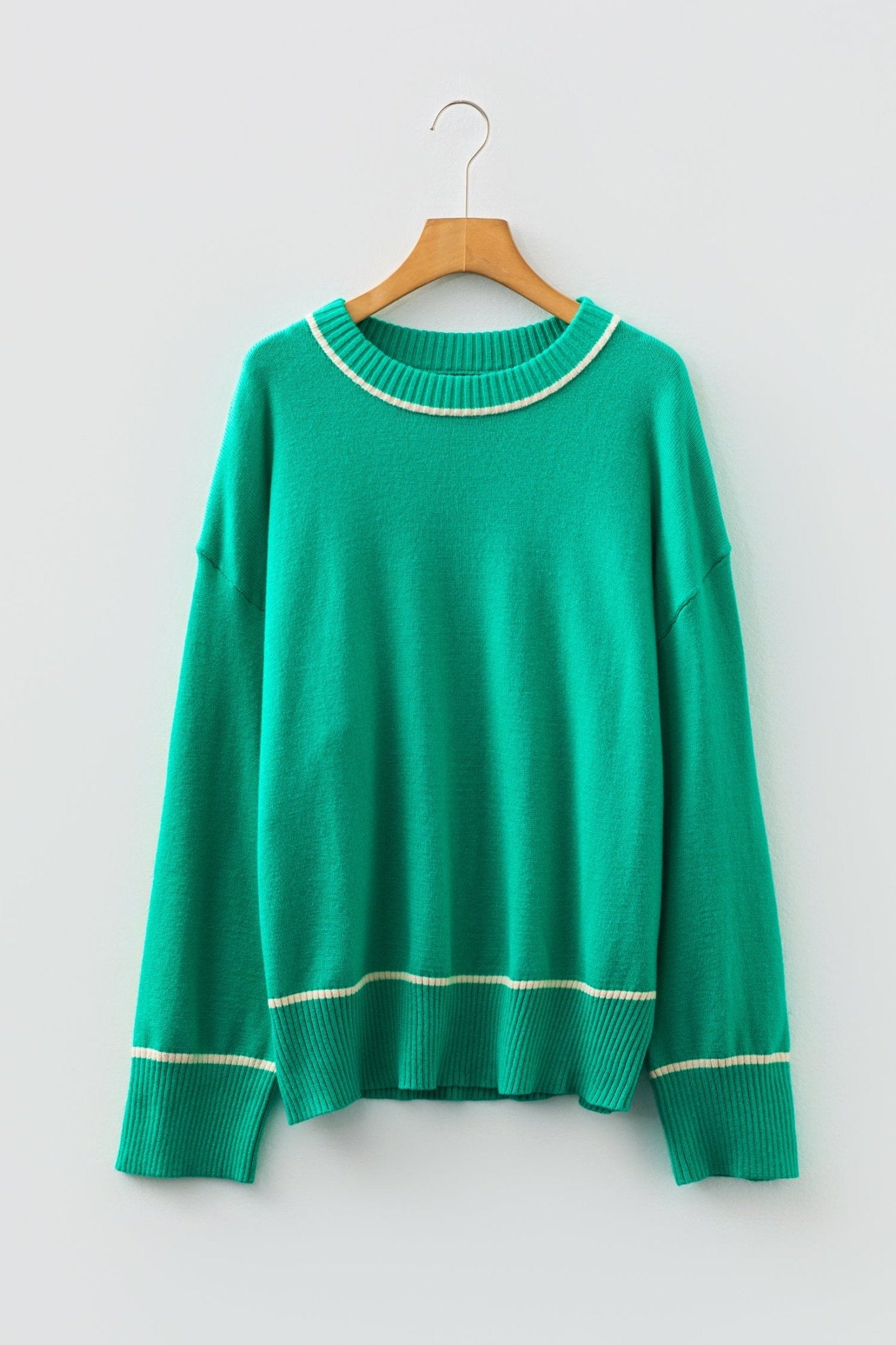 Sea Green Contrast Detail Drop Shoulder Baggy Sweater - MAD RUFFI