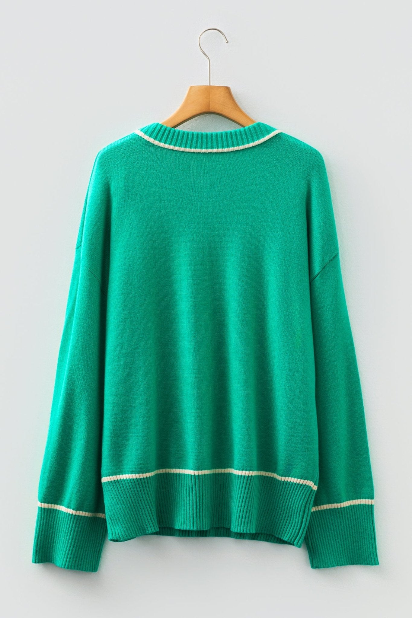 Sea Green Contrast Detail Drop Shoulder Baggy Sweater - MAD RUFFI