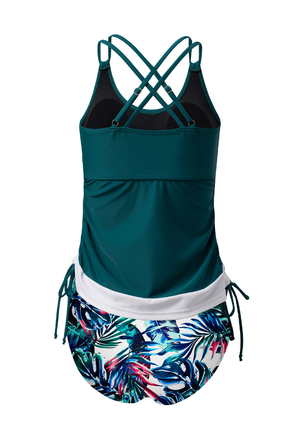 Sea Green Drawstring Tummy Control 2pcs Tankini Set - Bikini Sets